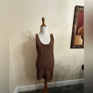 Rhythm Maddie Knit Mini Dress XS Brown Open Knit Scoop Neck Beach Cover Up